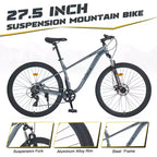 Okak 27.5IN 8 Speed Mountain Bike with Front Suspension, Kids Dirt Bike with Double Disc Brakes, Steel Frame Bicycle for Kid and Adults