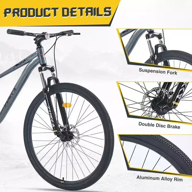 Vélo de montagne Okak 29 pouces à vitesse unique, vélo adulte avec cadre en acier et suspension avant, vélo pour hommes pour les trajets quotidiens, les voyages, la montagne