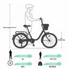 Okak 22IN Cruiser Bikes with Front Basket, Girls Bike with Steel Frame, V-Shape Brake and Comfort Saddles, Adult Bike for Girls and Women