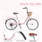 Okak 22IN Cruiser Bikes with Front Basket, Girls Bike with Steel Frame, V-Shape Brake and Comfort Saddles, Adult Bike for Girls and Women