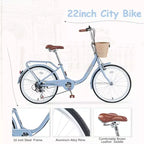 Okak 22IN Cruiser Bikes with Front Basket, Girls Bike with Steel Frame, V-Shape Brake and Comfort Saddles, Adult Bike for Girls and Women