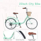 Okak 22IN Cruiser Bikes with Front Basket, Girls Bike with Steel Frame, V-Shape Brake and Comfort Saddles, Adult Bike for Girls and Women