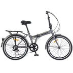 Vélo pliant Okak 24 pouces avec 7 vitesses et cadre en acier, vélos de croisière avec porte-bagages arrière et garde-boue, vélo adulte pour les voyages et les trajets quotidiens