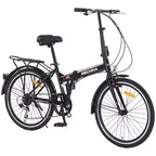 Vélo pliant Okak 24 pouces avec 7 vitesses et cadre en acier, vélos de croisière avec porte-bagages arrière et garde-boue, vélo adulte pour les voyages et les trajets quotidiens