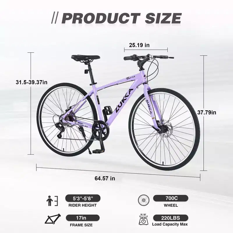 Vélo hybride Okak 700C avec cadre en alliage d'aluminium et freins à double disque, vélo de route à guidon plat, vélo pour adultes pour le cyclisme sur route et les voyages