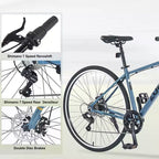 Vélo hybride Okak 700C avec cadre en alliage d'aluminium et freins à double disque, vélo de route à guidon plat, vélo pour adultes pour le cyclisme sur route et les voyages