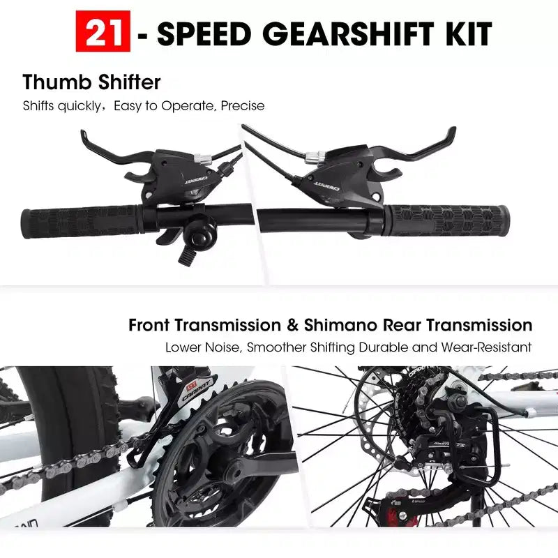 Okak 27IN Mountain Bike with Suspension Fork and Aluminum Frame, 21-Speed Dirt Bike with Disc Brake, Adult Bike for Men and Women