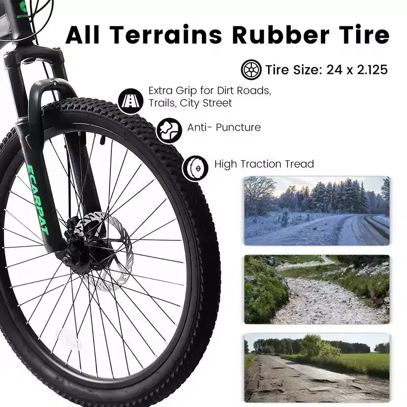 Okak 24 Inch Carbon Steel Mountain Bike with Full Suspension, Mens Bike with 21 Speed Shifter Lever and Disc Brakes, Bicycle for Kids&Adults