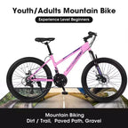 Okak 24/26IN Mountain Bike with 21 Speeds and Dual Disc Brakes, Kids Bike with 100mm Front Suspension, Dirt Bike for Teenagers and Women