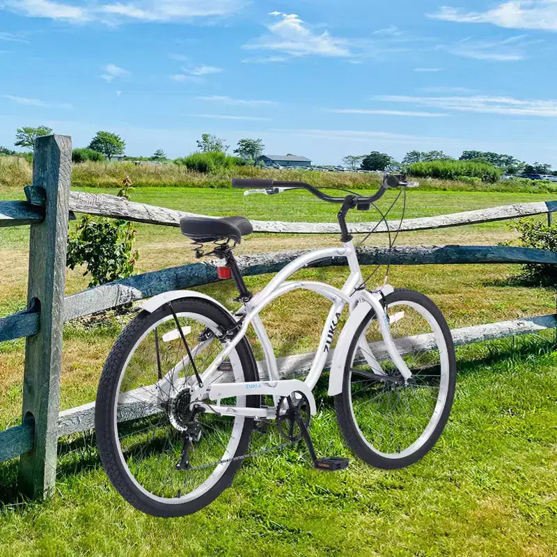 Vélo de plage Okak 26 pouces avec système 7 vitesses, vélo homme avec freins en V avant et arrière, vélo à cadre métallique pour adolescents et adultes