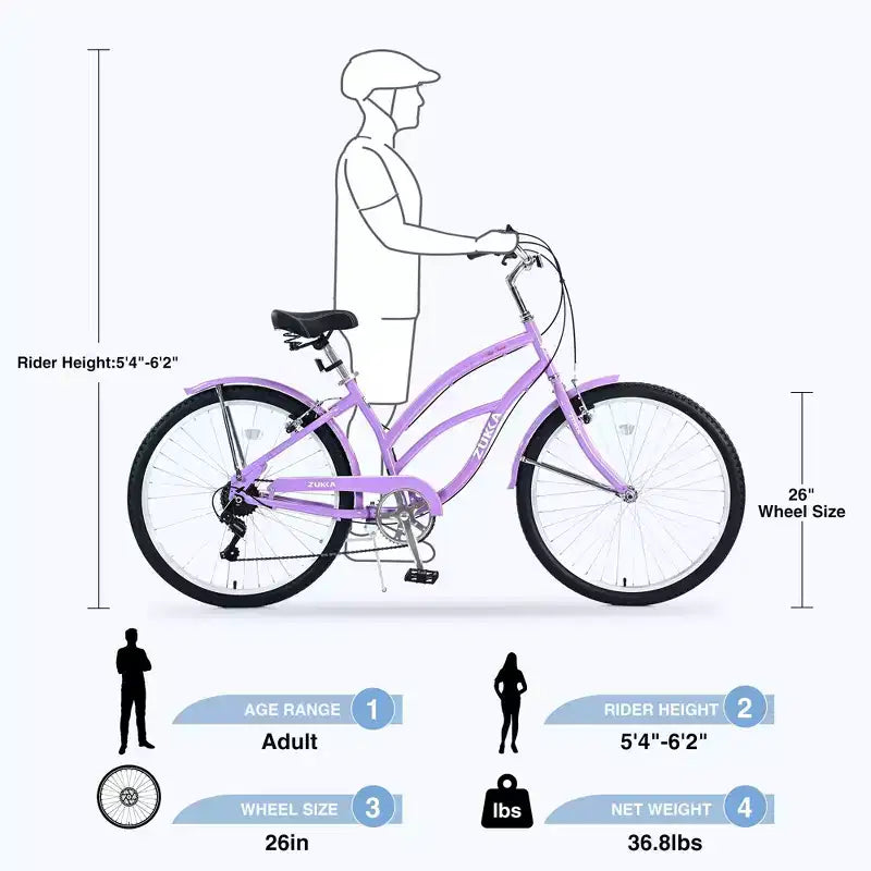 Okak 26IN Womens Bike with 7 Speed, Beach Cruiser Bike with Double V Brake and Cushion Saddle, Adult Bike for Commuting, Travel, Mountain