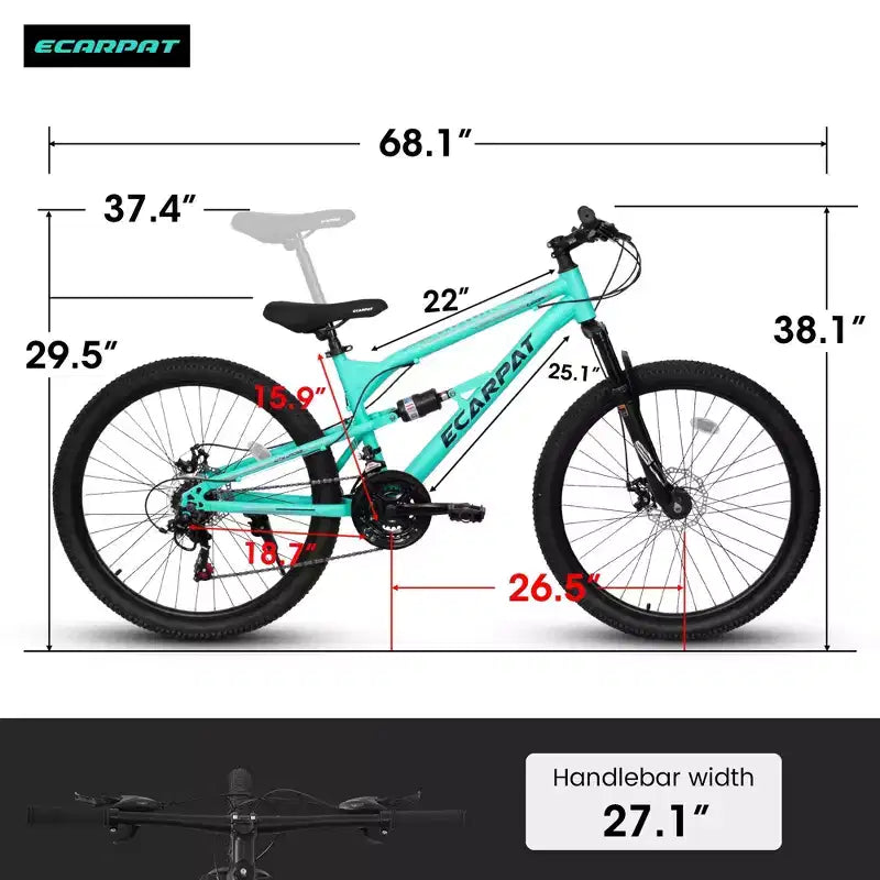 Okak 26IN Mountain Bike with Front and Rear Shock Absorber, 21-Speed Adult Bike with Steel Frame, Mens Bike for Teens and Adults, Blue