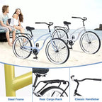 Okak 26IN Single Speed Cruiser Bikes with Steel Frame, Adult Bike with Wide Wheels and Rear Coaster Brakes, Bicycle for Mens and Women