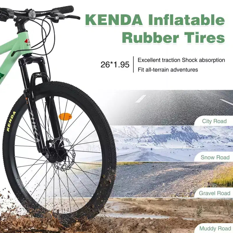 Okak 26IN Adult Bike with 24 Speed and Suspension Fork, Mountain Bike with KENDA Tires and Disk Brake, Fat Tire Bike for Men and Women