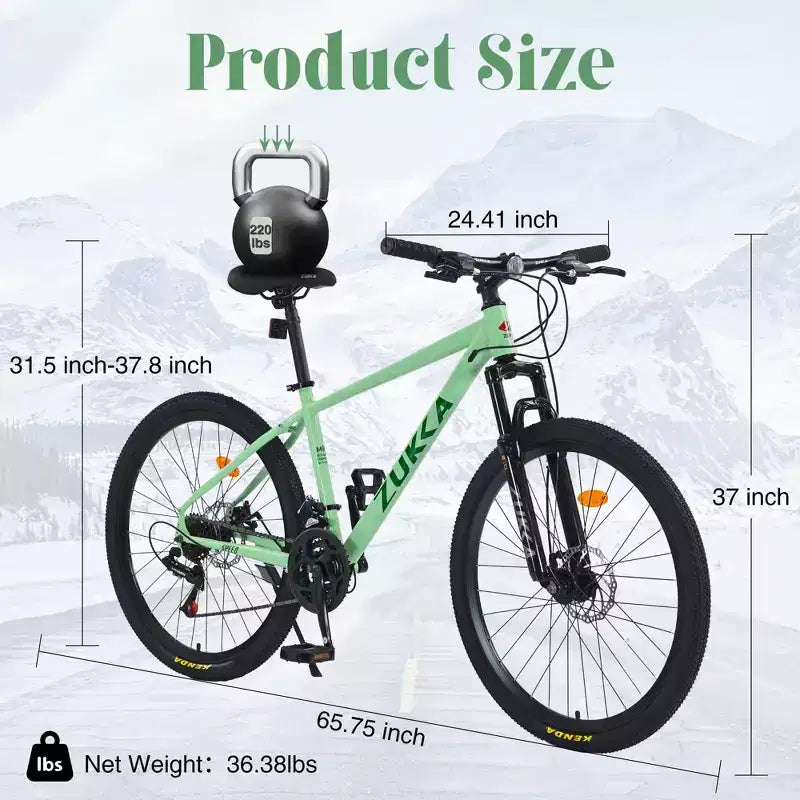Okak 26IN Adult Bike with 24 Speed and Suspension Fork, Mountain Bike with KENDA Tires and Disk Brake, Fat Tire Bike for Men and Women