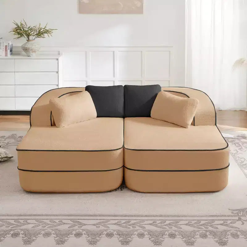77.2 Teddy Fabric No Assembly 32D High Density sponge Boneless Sofa,Fluffy Comfy Couch with double Chaises,Sleeper sofa for Living Room,White