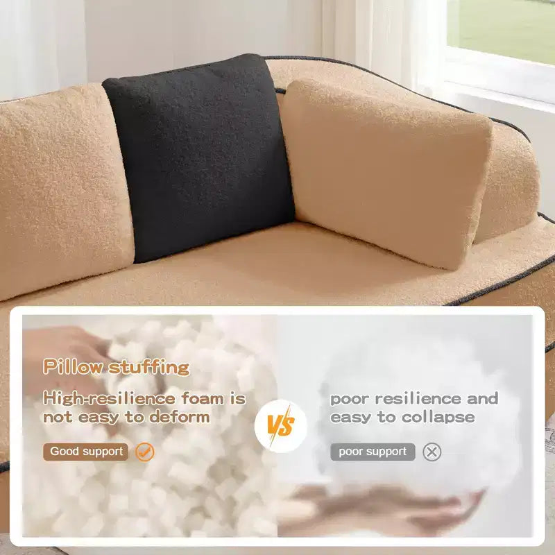 77.2 Teddy Fabric No Assembly 32D High Density sponge Boneless Sofa,Fluffy Comfy Couch with double Chaises,Sleeper sofa for Living Room,White