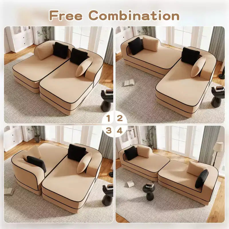 77.2 Teddy Fabric No Assembly 32D High Density sponge Boneless Sofa,Fluffy Comfy Couch with double Chaises,Sleeper sofa for Living Room,White