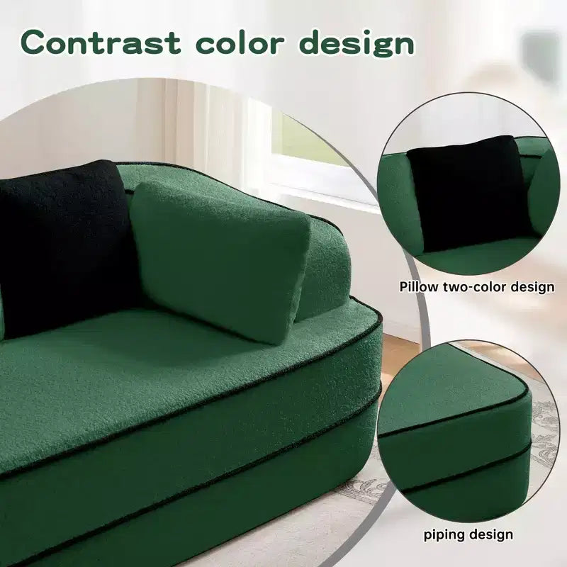 77.2 Teddy Fabric No Assembly 32D High Density sponge Boneless Sofa,Fluffy Comfy Couch with double Chaises,Sleeper sofa for Living Room,White