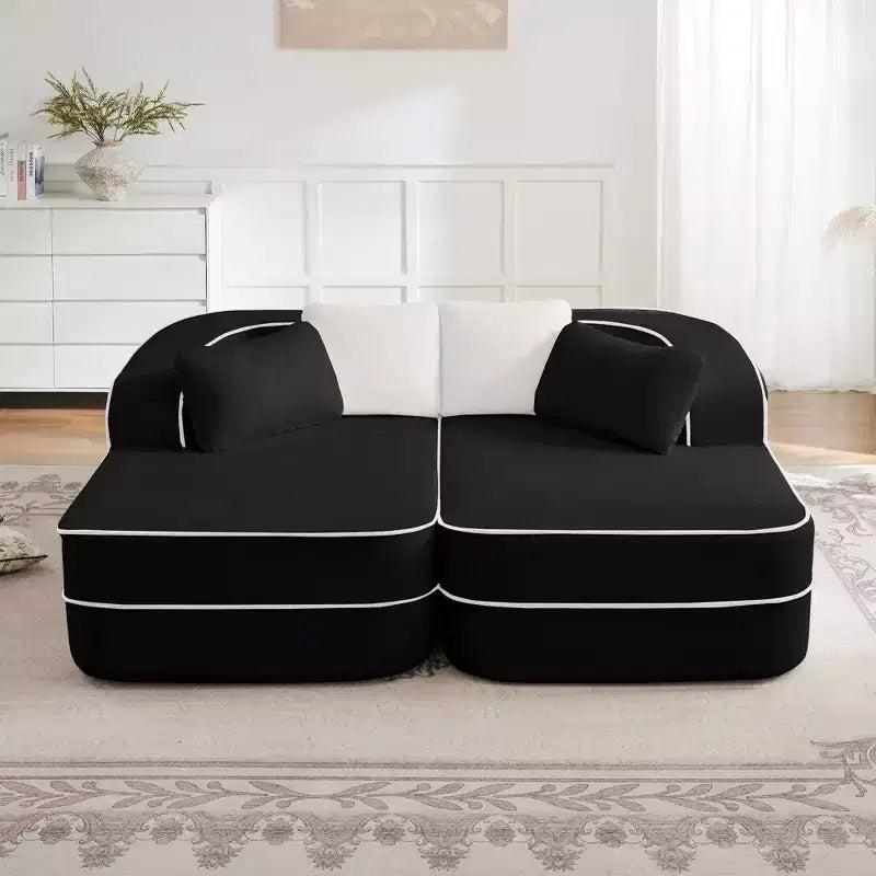 77.2 Teddy Fabric No Assembly 32D High Density sponge Boneless Sofa,Fluffy Comfy Couch with double Chaises,Sleeper sofa for Living Room,White