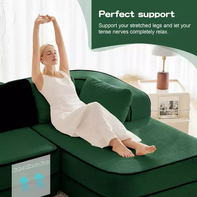 77.2 Teddy Fabric No Assembly 32D High Density sponge Boneless Sofa,Fluffy Comfy Couch with double Chaises,Sleeper sofa for Living Room,White