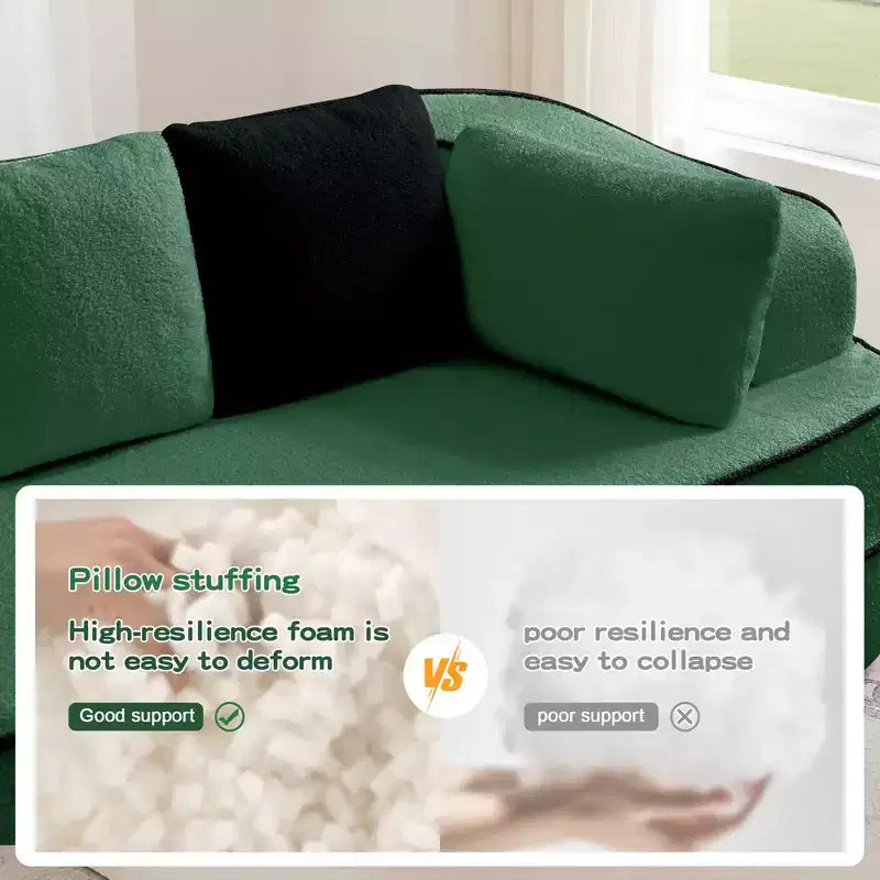 77.2 Teddy Fabric No Assembly 32D High Density sponge Boneless Sofa,Fluffy Comfy Couch with double Chaises,Sleeper sofa for Living Room,White
