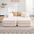 77.2 Teddy Fabric No Assembly 32D High Density sponge Boneless Sofa,Fluffy Comfy Couch with double Chaises,Sleeper sofa for Living Room,White