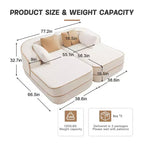 77.2 Teddy Fabric No Assembly 32D High Density sponge Boneless Sofa,Fluffy Comfy Couch with double Chaises,Sleeper sofa for Living Room,White