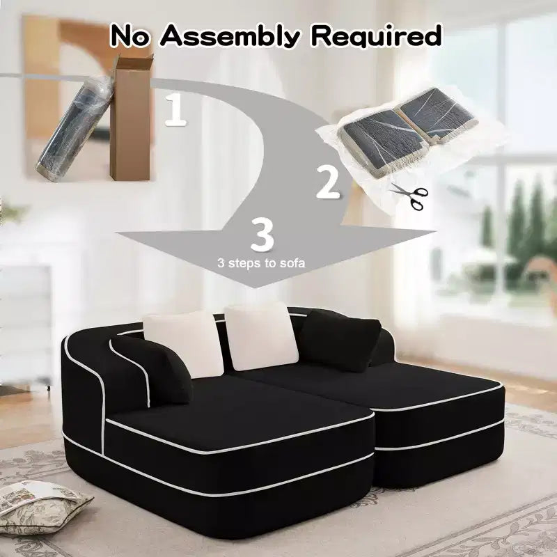 77.2 Teddy Fabric No Assembly 32D High Density sponge Boneless Sofa,Fluffy Comfy Couch with double Chaises,Sleeper sofa for Living Room,White