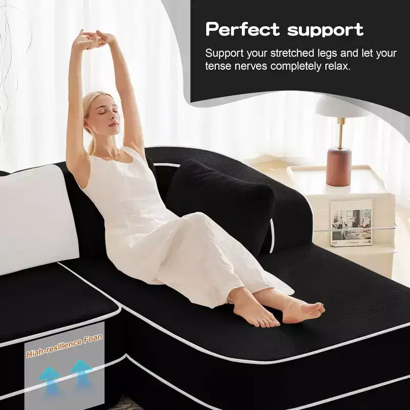77.2 Teddy Fabric No Assembly 32D High Density sponge Boneless Sofa,Fluffy Comfy Couch with double Chaises,Sleeper sofa for Living Room,White