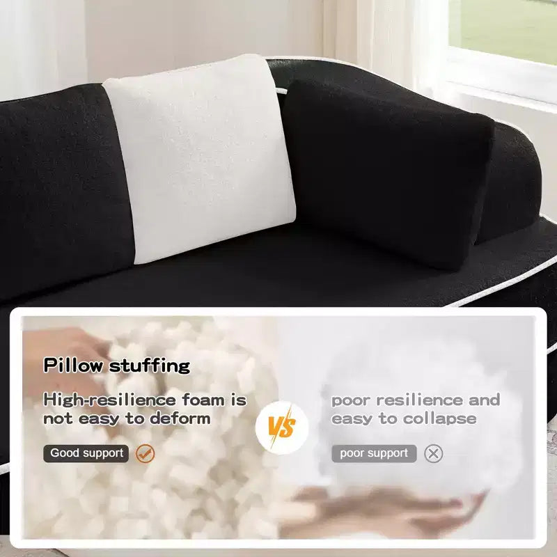 77.2 Teddy Fabric No Assembly 32D High Density sponge Boneless Sofa,Fluffy Comfy Couch with double Chaises,Sleeper sofa for Living Room,White