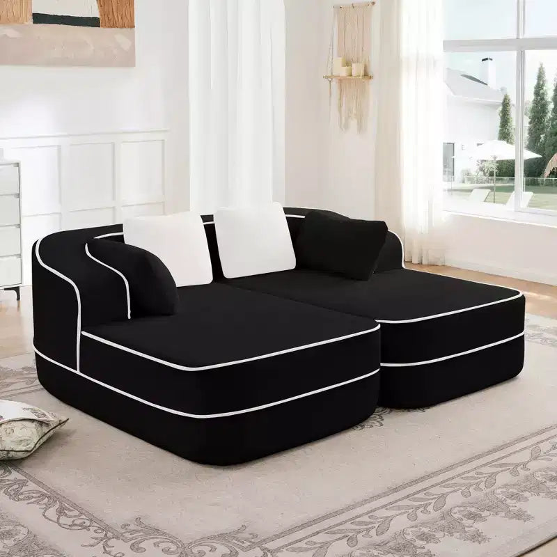 77.2 Teddy Fabric No Assembly 32D High Density sponge Boneless Sofa,Fluffy Comfy Couch with double Chaises,Sleeper sofa for Living Room,White