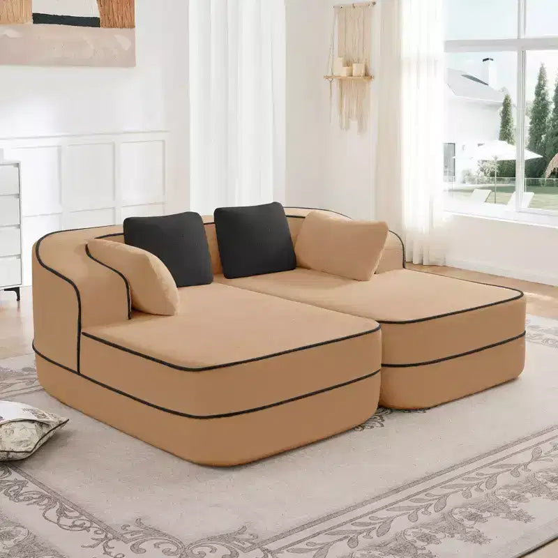 77.2 Tissu Peluche Sans assemblage Canapé désossé en éponge haute densité 32D, Canapé moelleux et confortable avec doubles méridiennes, Canapé-lit pour salon, Blanc