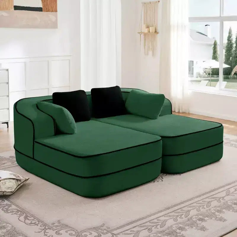 77.2 Tissu Peluche Sans assemblage Canapé désossé en éponge haute densité 32D, Canapé moelleux et confortable avec doubles méridiennes, Canapé-lit pour salon, Blanc