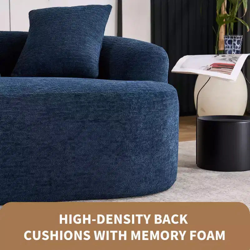 Causeuse incurvée blanche de 65 pouces avec éponge à compression totale et 3 oreillers, canapé compact en chenille 30D sans assemblage