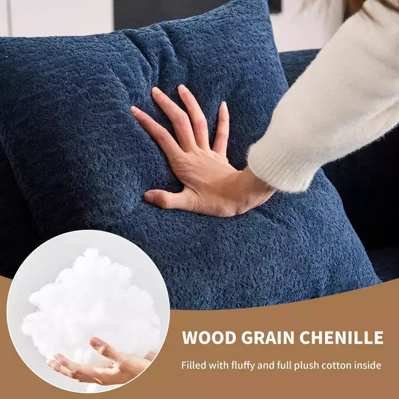 Causeuse incurvée blanche de 65 pouces avec éponge à compression totale et 3 oreillers, canapé compact en chenille 30D sans assemblage