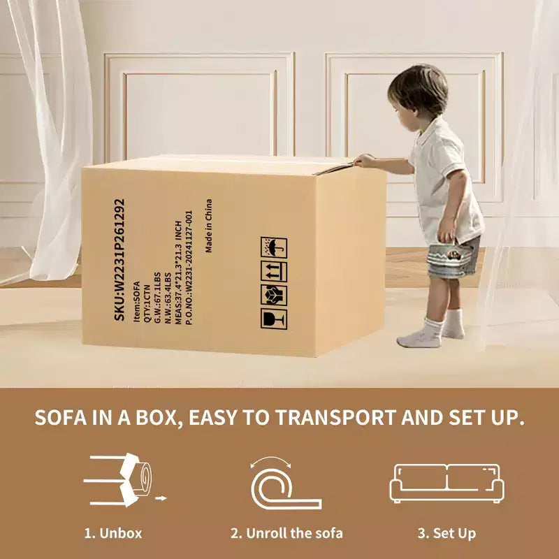 Causeuse incurvée blanche de 65 pouces avec éponge à compression totale et 3 oreillers, canapé compact en chenille 30D sans assemblage