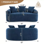 Causeuse incurvée blanche de 65 pouces avec éponge à compression totale et 3 oreillers, canapé compact en chenille 30D sans assemblage