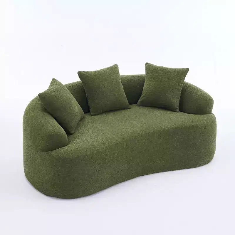 Causeuse incurvée blanche de 65 pouces avec éponge à compression totale et 3 oreillers, canapé compact en chenille 30D sans assemblage