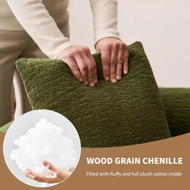 Causeuse incurvée blanche de 65 pouces avec éponge à compression totale et 3 oreillers, canapé compact en chenille 30D sans assemblage