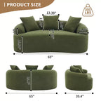 Causeuse incurvée blanche de 65 pouces avec éponge à compression totale et 3 oreillers, canapé compact en chenille 30D sans assemblage
