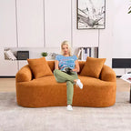 Causeuse incurvée blanche de 65 pouces avec éponge à compression totale et 3 oreillers, canapé compact en chenille 30D sans assemblage