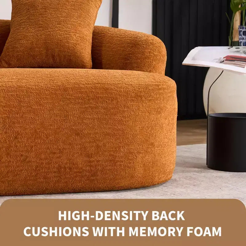 Causeuse incurvée blanche de 65 pouces avec éponge à compression totale et 3 oreillers, canapé compact en chenille 30D sans assemblage