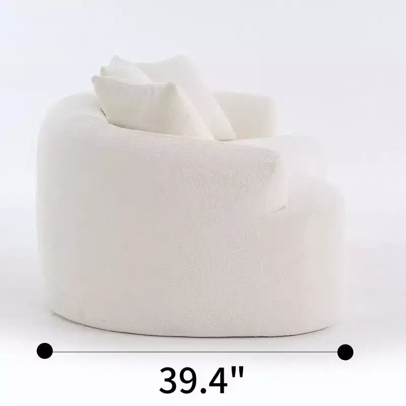 Causeuse incurvée blanche de 65 pouces avec éponge à compression totale et 3 oreillers, canapé compact en chenille 30D sans assemblage