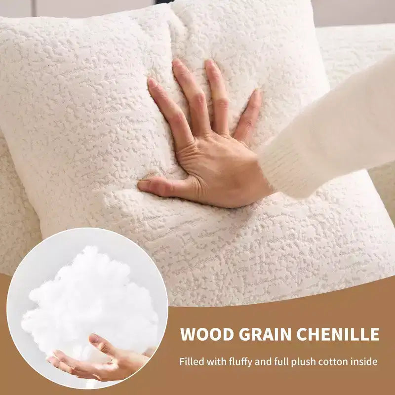 Causeuse incurvée blanche de 65 pouces avec éponge à compression totale et 3 oreillers, canapé compact en chenille 30D sans assemblage