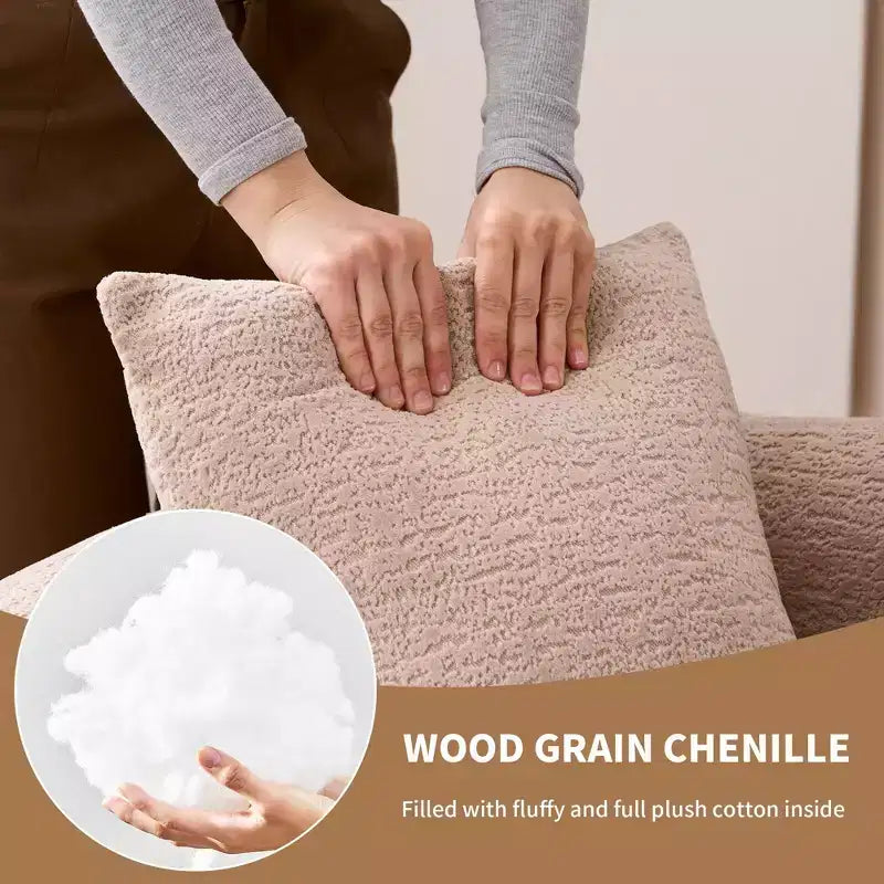Causeuse incurvée blanche de 65 pouces avec éponge à compression totale et 3 oreillers, canapé compact en chenille 30D sans assemblage