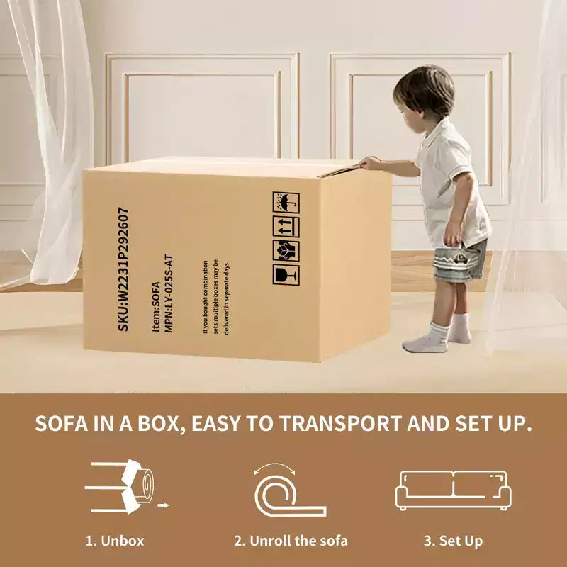 Causeuse incurvée blanche de 65 pouces avec éponge à compression totale et 3 oreillers, canapé compact en chenille 30D sans assemblage