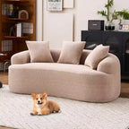 Causeuse incurvée blanche de 65 pouces avec éponge à compression totale et 3 oreillers, canapé compact en chenille 30D sans assemblage