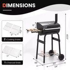 Barbecue au charbon Costway en forme de tonneau avec tablette latérale pliable, thermomètre intégré et étagère de rangement