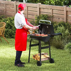Barbecue au charbon Costway en forme de tonneau avec tablette latérale pliable, thermomètre intégré et étagère de rangement